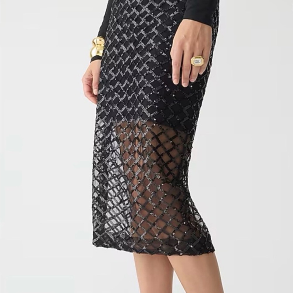 J. Crew Collection Black Lattice Sequin Pencil Skirt NWT - Picture 4 of 17